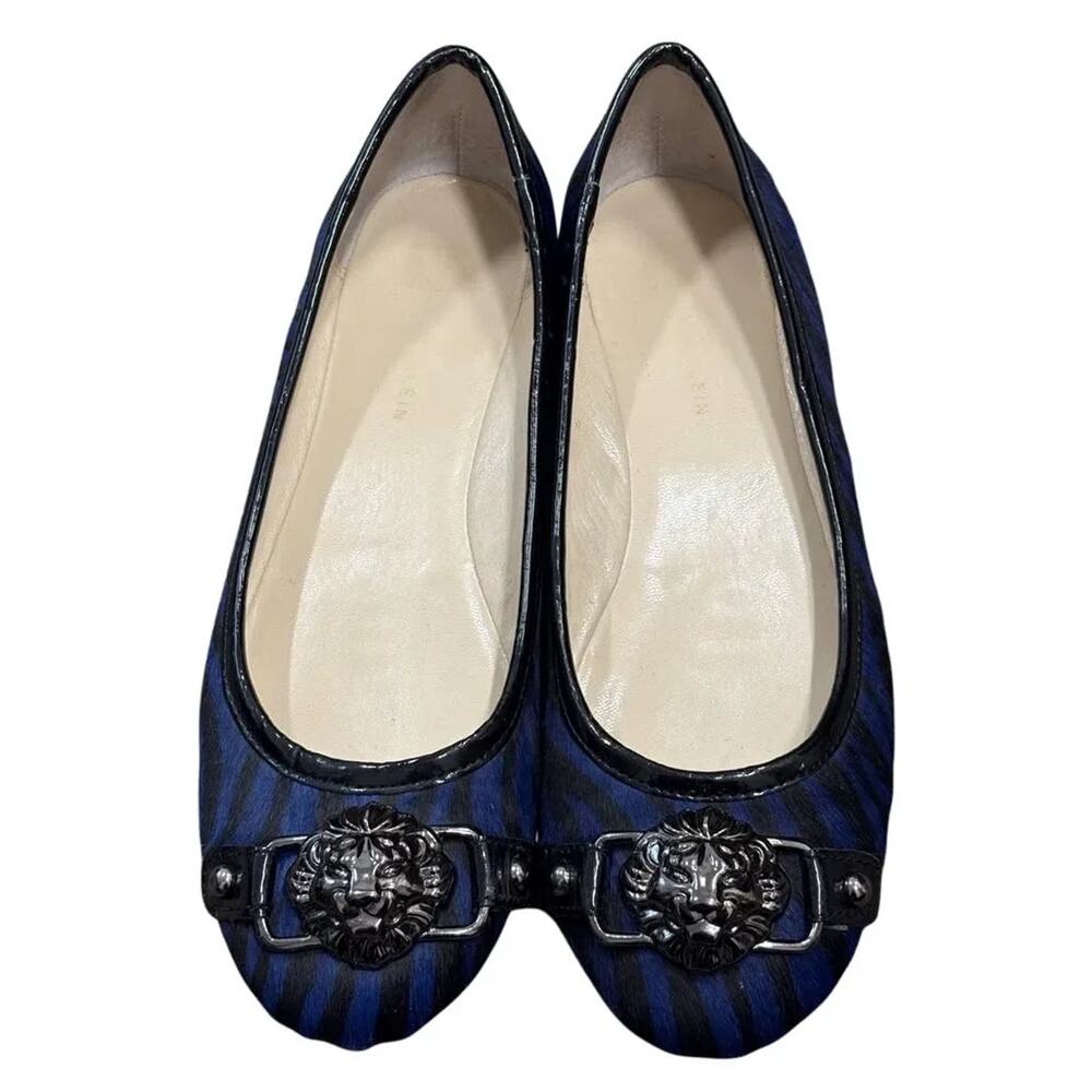 Anne Klein Calf Hair Zebra Ballet Flats with Lion Head Hardware Size 8M